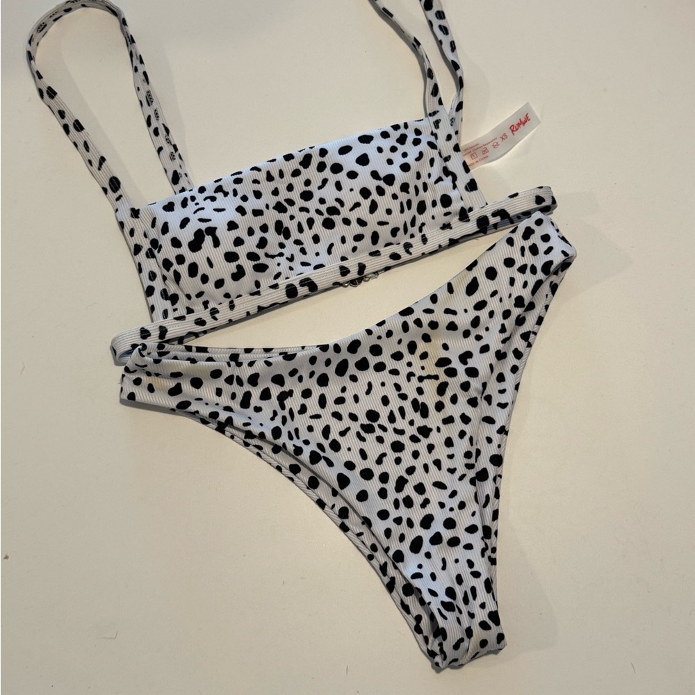 Dalmatian Print XS ribbed bandeau bikini Set